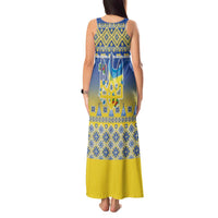 Ukraine Merry Christmas Tank Maxi Dress Ukraine Emblem and Vyshyvanka Knitted Effect - Wonder Print Shop