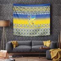 Ukraine Merry Christmas Tapestry Ukraine Emblem and Vyshyvanka Knitted Effect - Wonder Print Shop