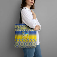 Ukraine Merry Christmas Tote Bag Ukraine Emblem and Vyshyvanka Knitted Effect - Wonder Print Shop