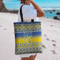 Ukraine Merry Christmas Tote Bag Ukraine Emblem and Vyshyvanka Knitted Effect - Wonder Print Shop