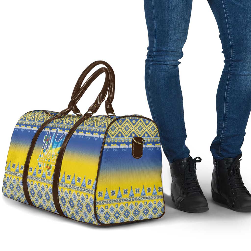 Ukraine Merry Christmas Travel Bag Ukraine Emblem and Vyshyvanka Knitted Effect - Wonder Print Shop