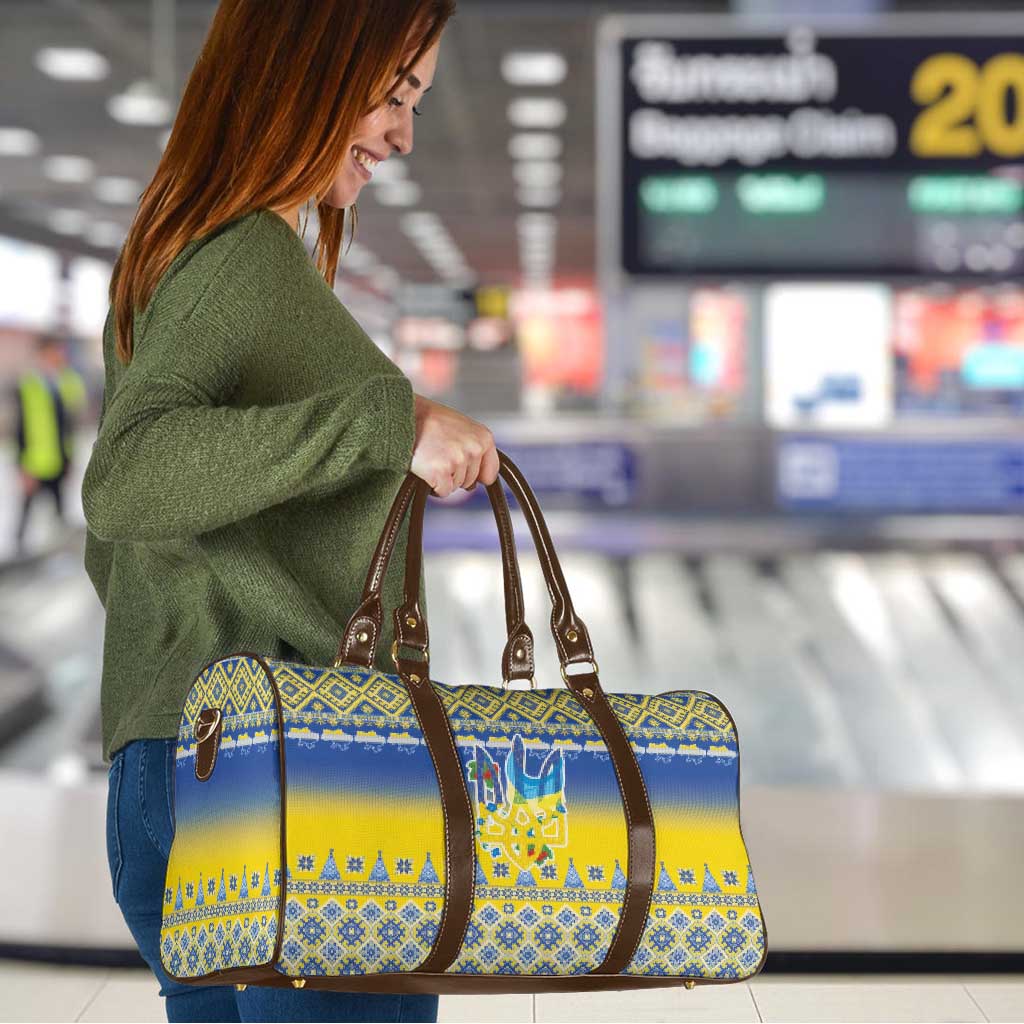 Ukraine Merry Christmas Travel Bag Ukraine Emblem and Vyshyvanka Knitted Effect - Wonder Print Shop