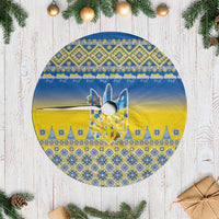 Ukraine Merry Christmas Tree Skirt Ukraine Emblem and Vyshyvanka Knitted Effect - Wonder Print Shop