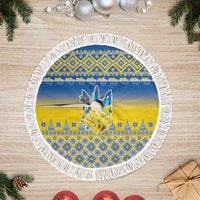 Ukraine Merry Christmas Tree Skirt Ukraine Emblem and Vyshyvanka Knitted Effect - Wonder Print Shop