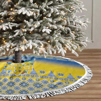 Ukraine Merry Christmas Tree Skirt Ukraine Emblem and Vyshyvanka Knitted Effect - Wonder Print Shop