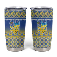 Ukraine Merry Christmas Tumbler Cup Ukraine Emblem and Vyshyvanka Knitted Effect - Wonder Print Shop