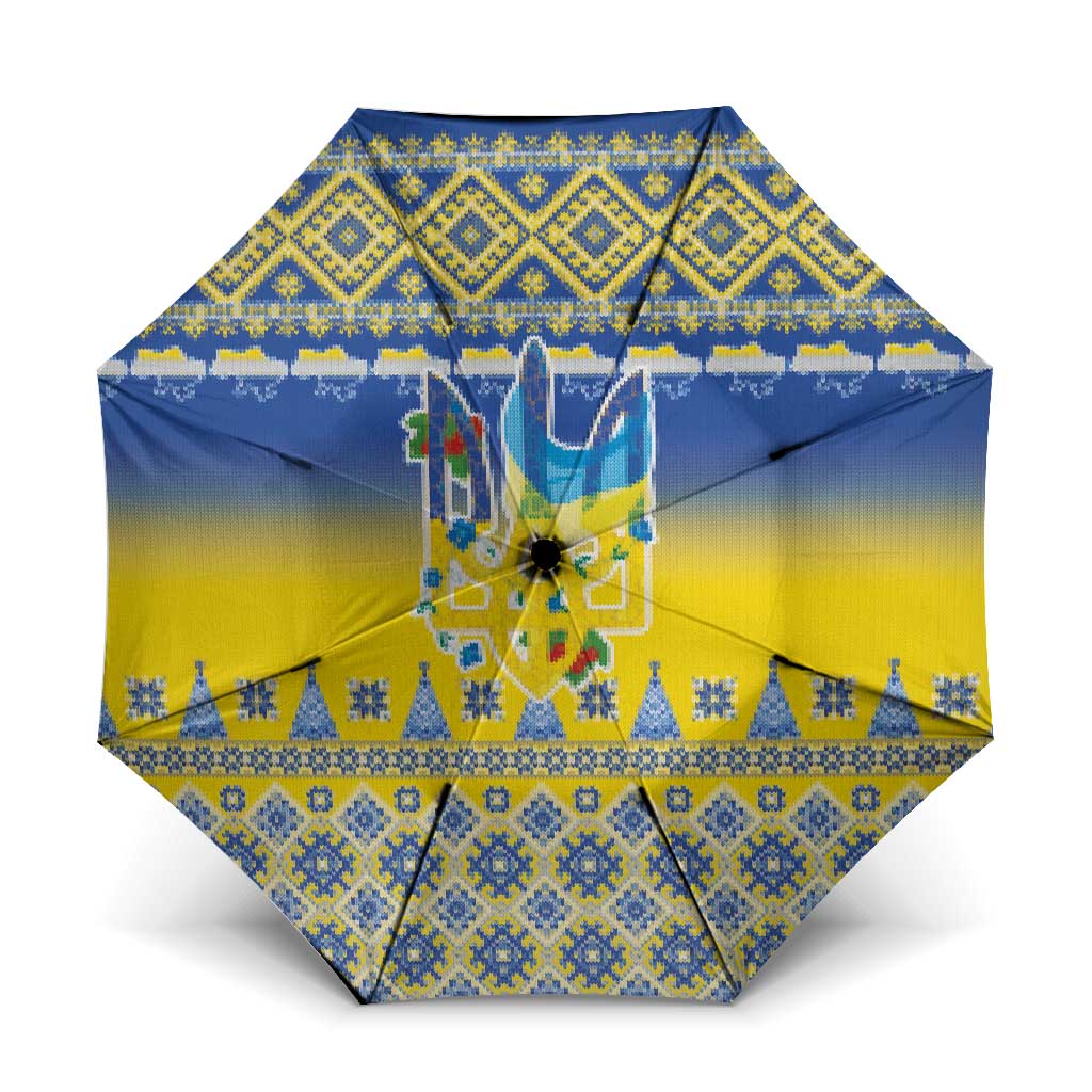 Ukraine Merry Christmas Umbrella Ukraine Emblem and Vyshyvanka Knitted Effect - Wonder Print Shop