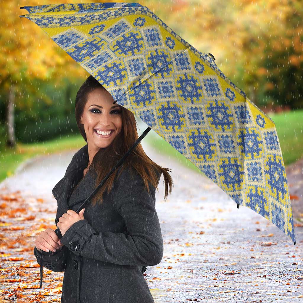 Ukraine Merry Christmas Umbrella Ukraine Emblem and Vyshyvanka Knitted Effect - Wonder Print Shop