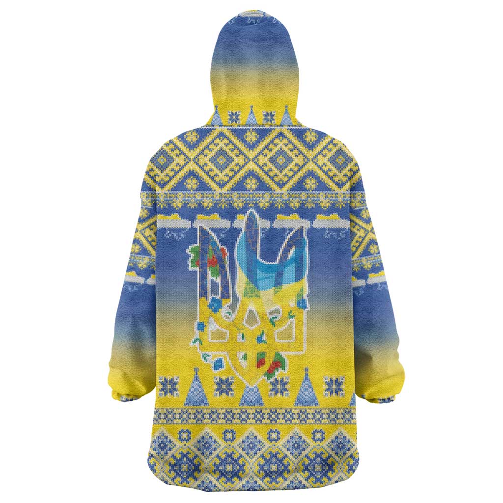 Ukraine Merry Christmas Wearable Blanket Hoodie Ukraine Emblem and Vyshyvanka Knitted Effect - Wonder Print Shop