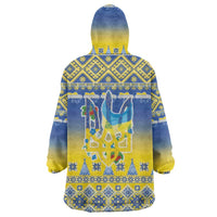 Ukraine Merry Christmas Wearable Blanket Hoodie Ukraine Emblem and Vyshyvanka Knitted Effect - Wonder Print Shop