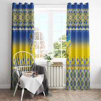 Ukraine Merry Christmas Window Curtain Ukraine Emblem and Vyshyvanka Knitted Effect - Wonder Print Shop