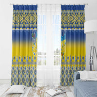 Ukraine Merry Christmas Window Curtain Ukraine Emblem and Vyshyvanka Knitted Effect - Wonder Print Shop