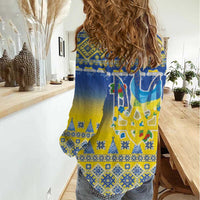 Ukraine Merry Christmas Women Casual Shirt Ukraine Emblem and Vyshyvanka Knitted Effect - Wonder Print Shop