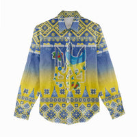 Ukraine Merry Christmas Women Casual Shirt Ukraine Emblem and Vyshyvanka Knitted Effect - Wonder Print Shop