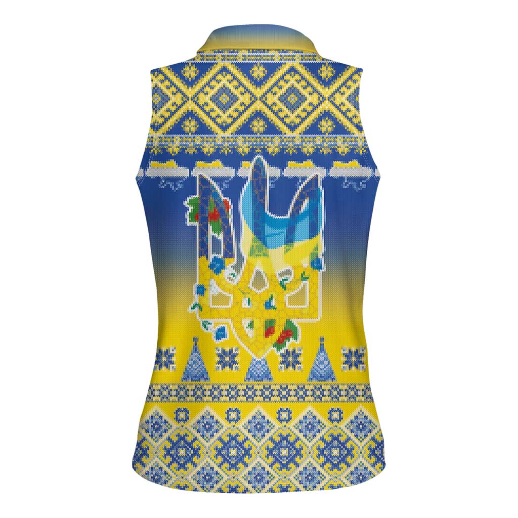 Ukraine Merry Christmas Women Sleeveless Polo Shirt Ukraine Emblem and Vyshyvanka Knitted Effect - Wonder Print Shop