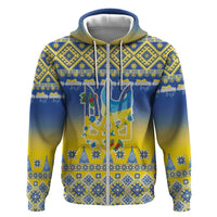 Ukraine Merry Christmas Zip Hoodie Ukraine Emblem and Vyshyvanka Knitted Effect - Wonder Print Shop