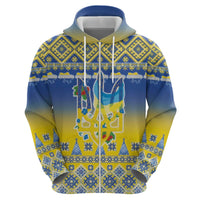 Ukraine Merry Christmas Zip Hoodie Ukraine Emblem and Vyshyvanka Knitted Effect - Wonder Print Shop