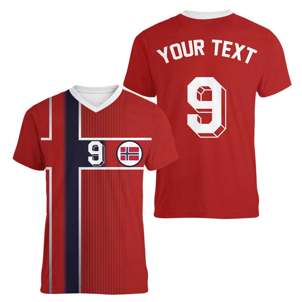 Custom Norway Football Women V-Neck T-Shirt Retro Style