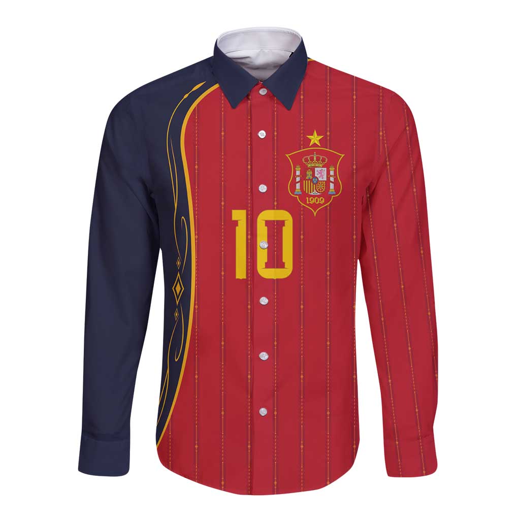 Custom Spain Football Long Sleeve Button Shirt Sporty Style-Royal Vibe