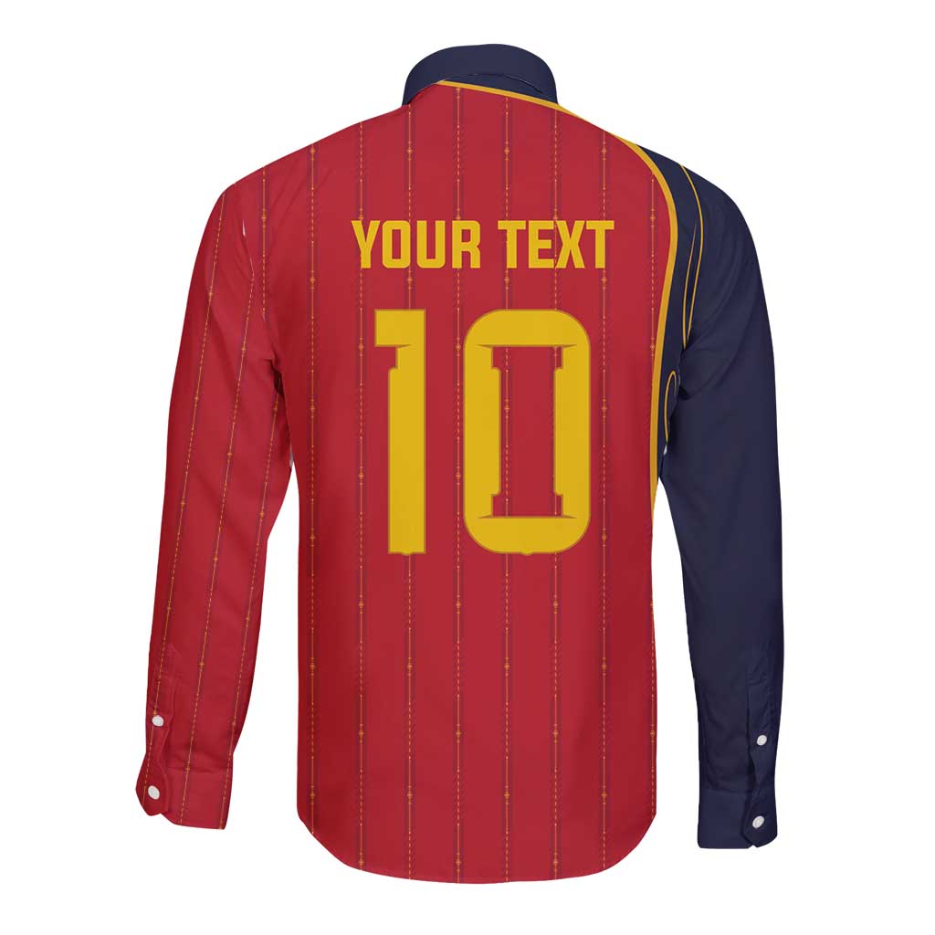 Custom Spain Football Long Sleeve Button Shirt Sporty Style-Royal Vibe