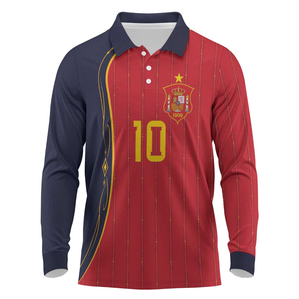 Custom Spain Football Long Sleeve Polo Shirt Sporty Style-Royal Vibe