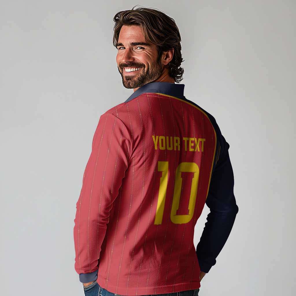 Custom Spain Football Long Sleeve Polo Shirt Sporty Style-Royal Vibe