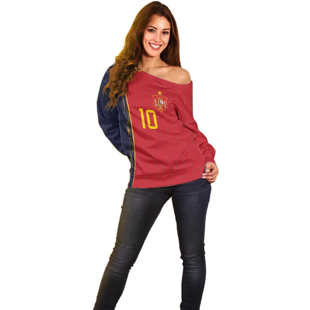 Custom Spain Football Off Shoulder Sweater Sporty Style-Royal Vibe