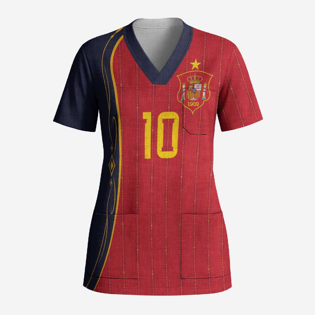 Custom Spain Football Scrub Top Sporty Style-Royal Vibe