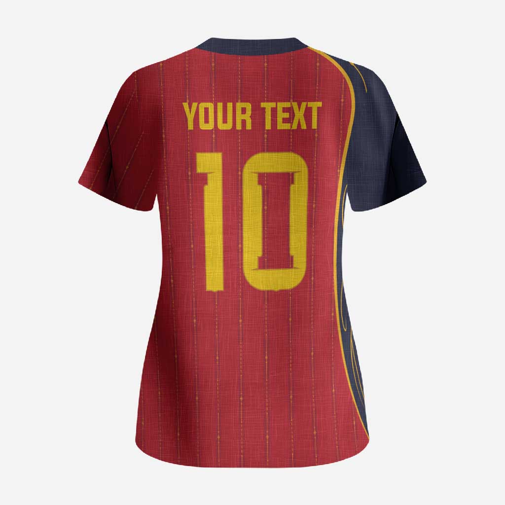 Custom Spain Football Scrub Top Sporty Style-Royal Vibe