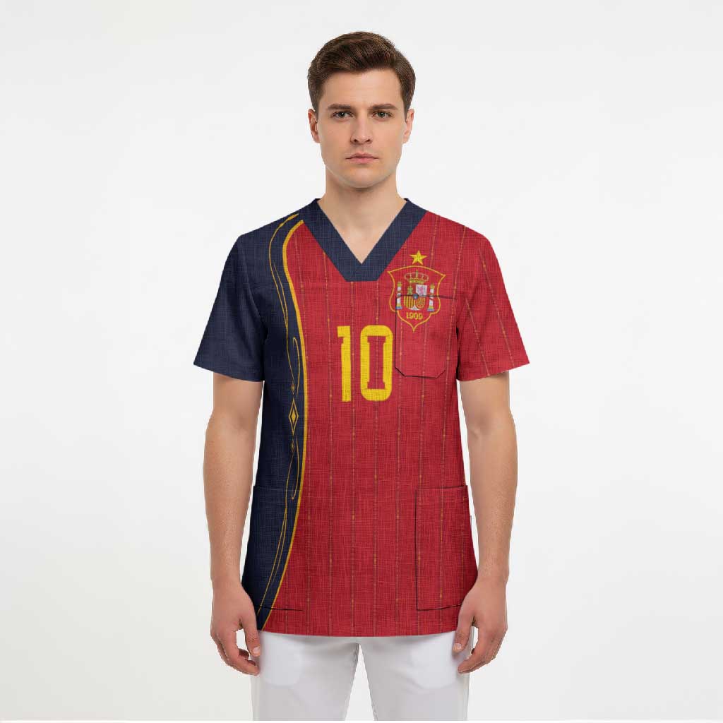 Custom Spain Football Scrub Top Sporty Style-Royal Vibe
