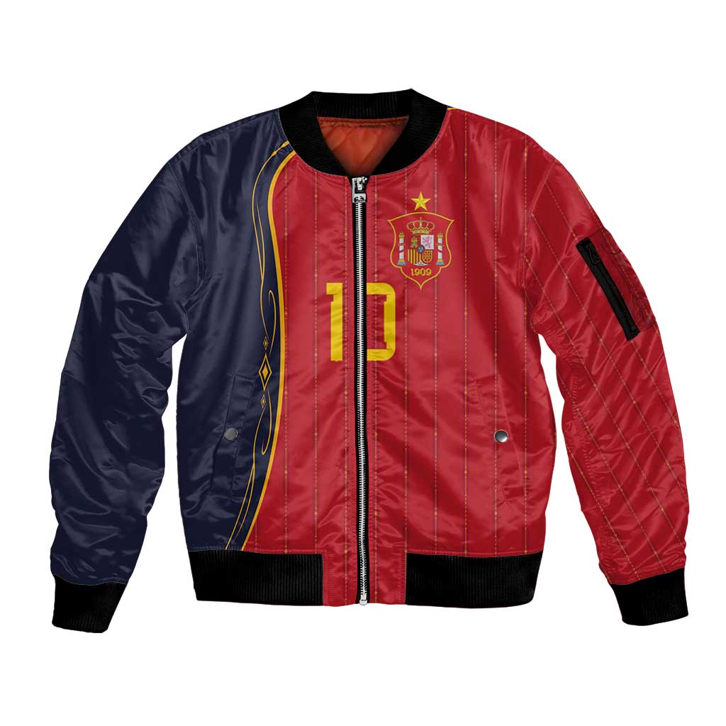 Custom Spain Football Sleeve Zip Bomber Jacket Sporty Style-Royal Vibe