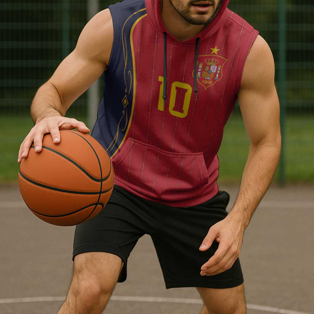 Custom Spain Football Sleeveless Hoodie Sporty Style-Royal Vibe