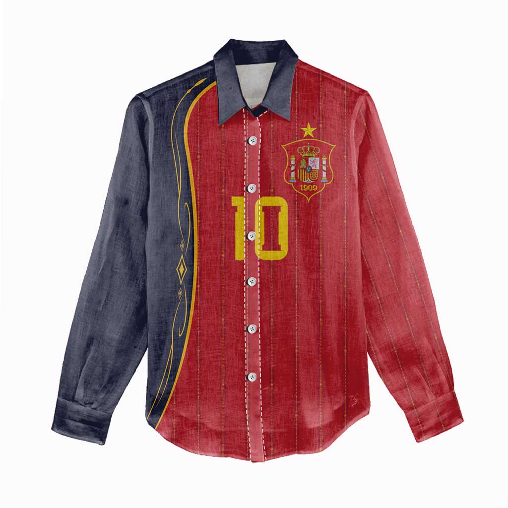 Custom Spain Football Women Casual Shirt Sporty Style-Royal Vibe