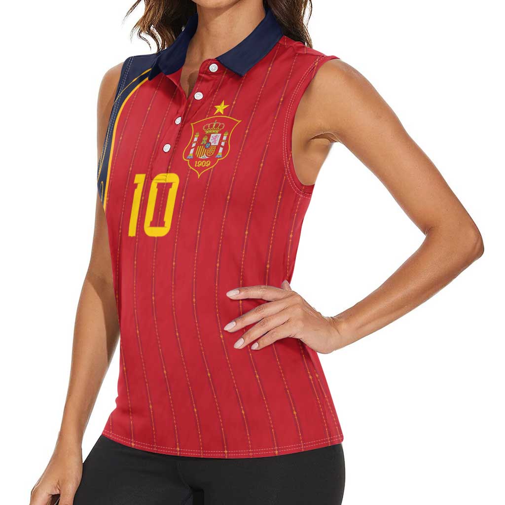 Custom Spain Football Women Sleeveless Polo Shirt Sporty Style-Royal Vibe
