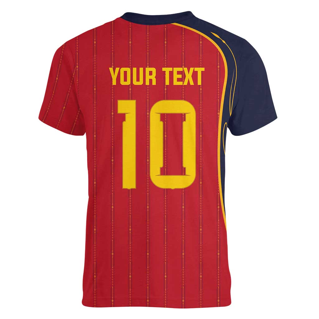 Custom Spain Football Women V-Neck T-Shirt Sporty Style-Royal Vibe