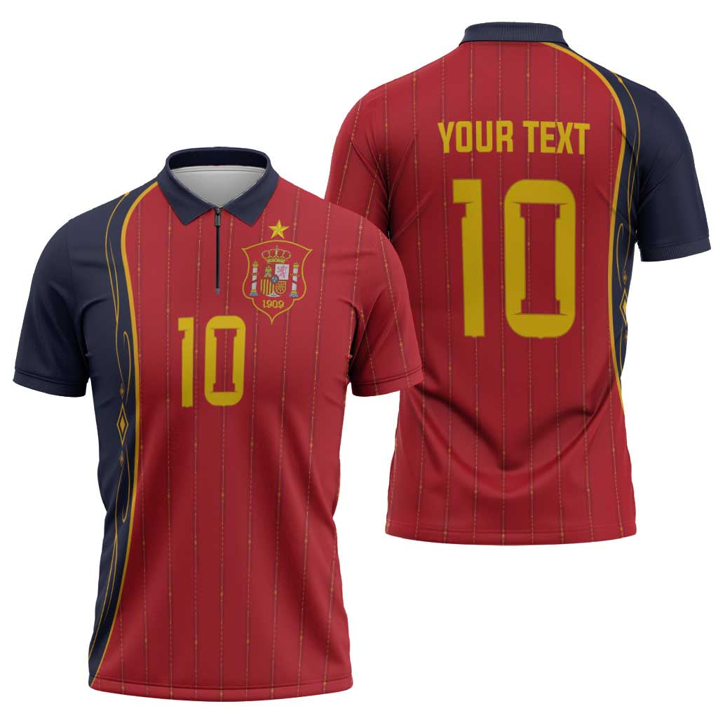 Custom Spain Football Zipper Polo Shirt Sporty Style-Royal Vibe