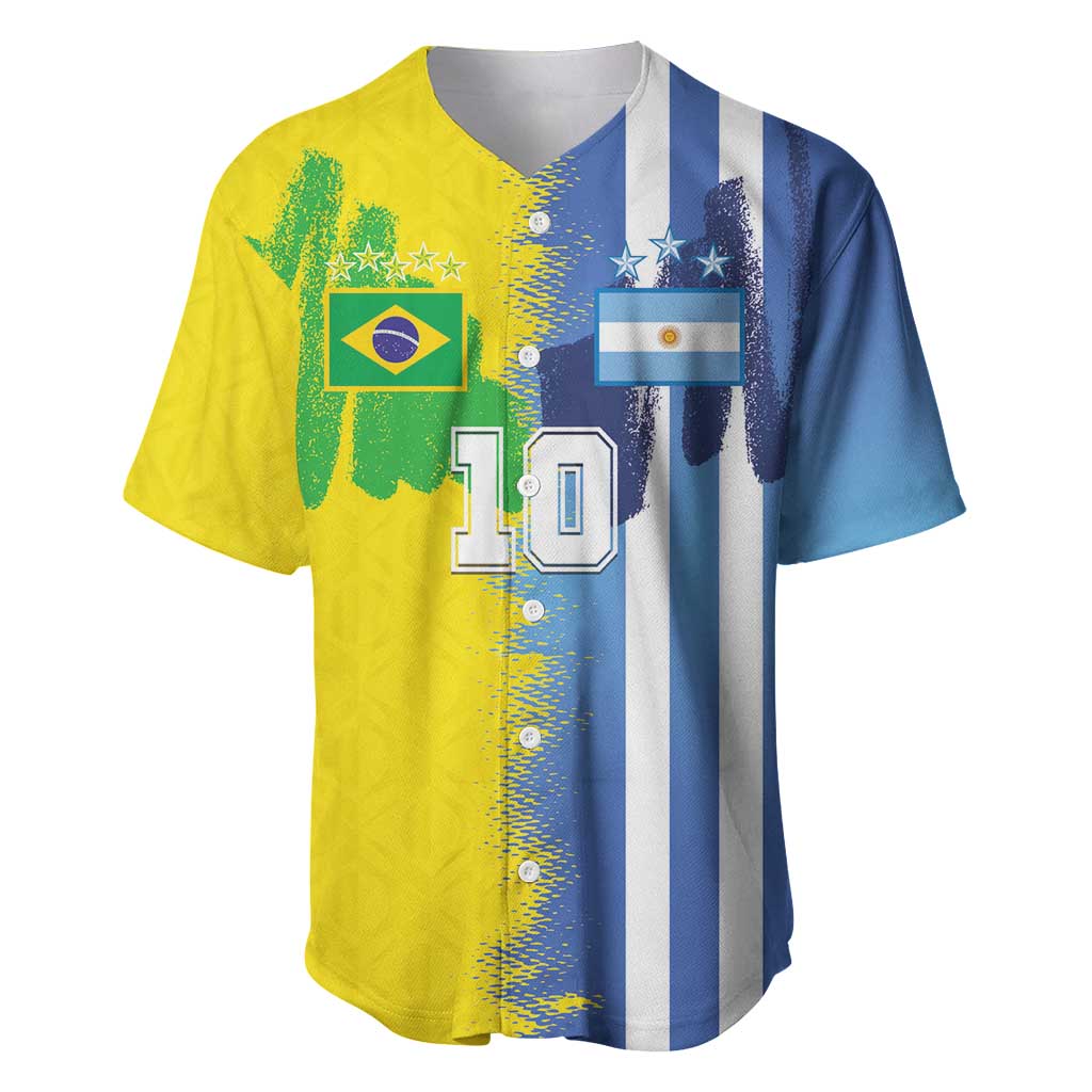 Custom Argentina and Brazil Football Mashup Baseball Jersey La Albiceleste and Selecao