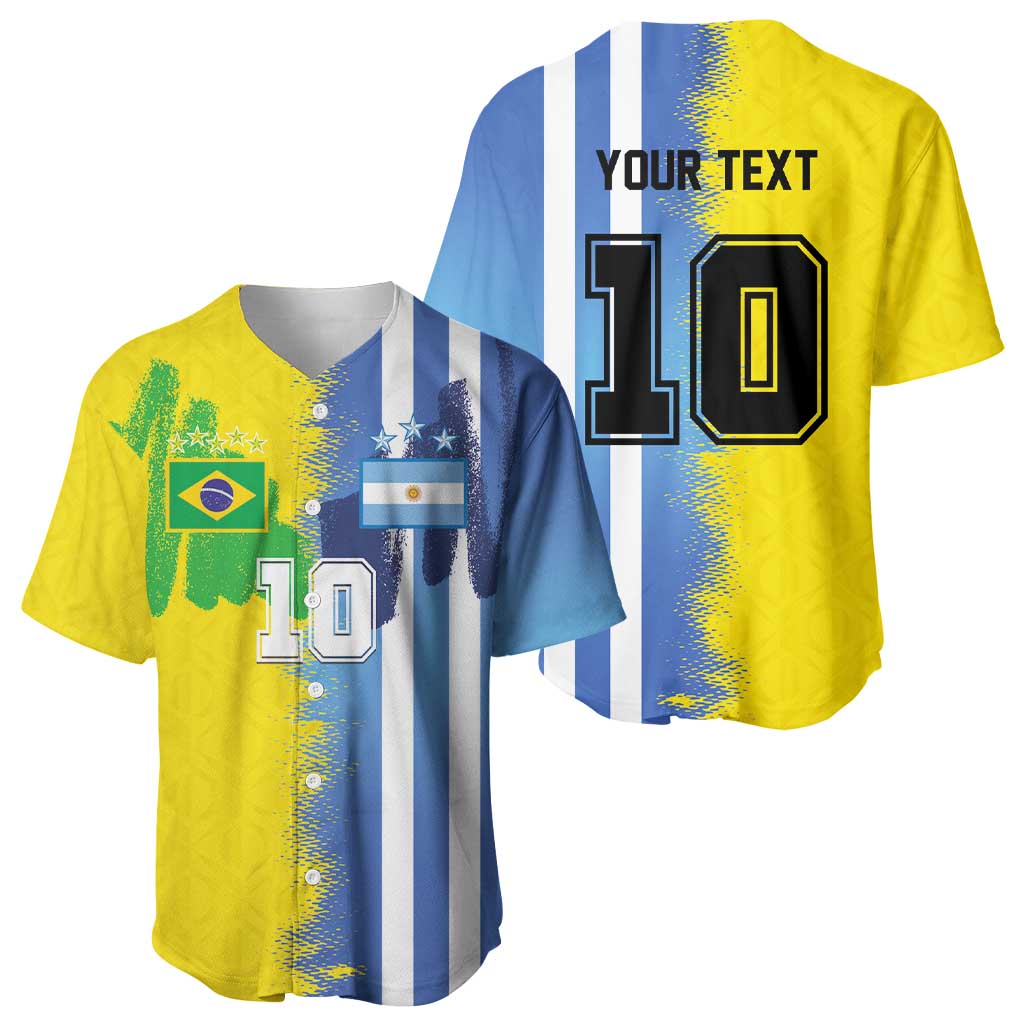 Custom Argentina and Brazil Football Mashup Baseball Jersey La Albiceleste and Selecao