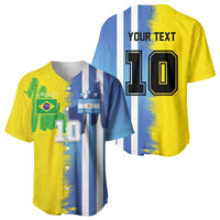 Custom Argentina and Brazil Football Mashup Baseball Jersey La Albiceleste and Selecao