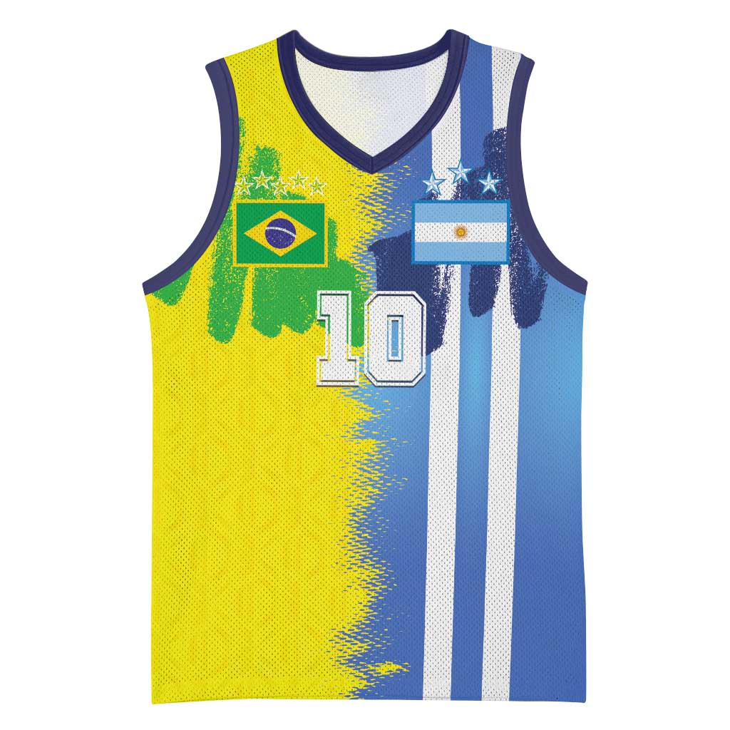 Custom Argentina and Brazil Football Mashup Basketball Jersey La Albiceleste and Selecao