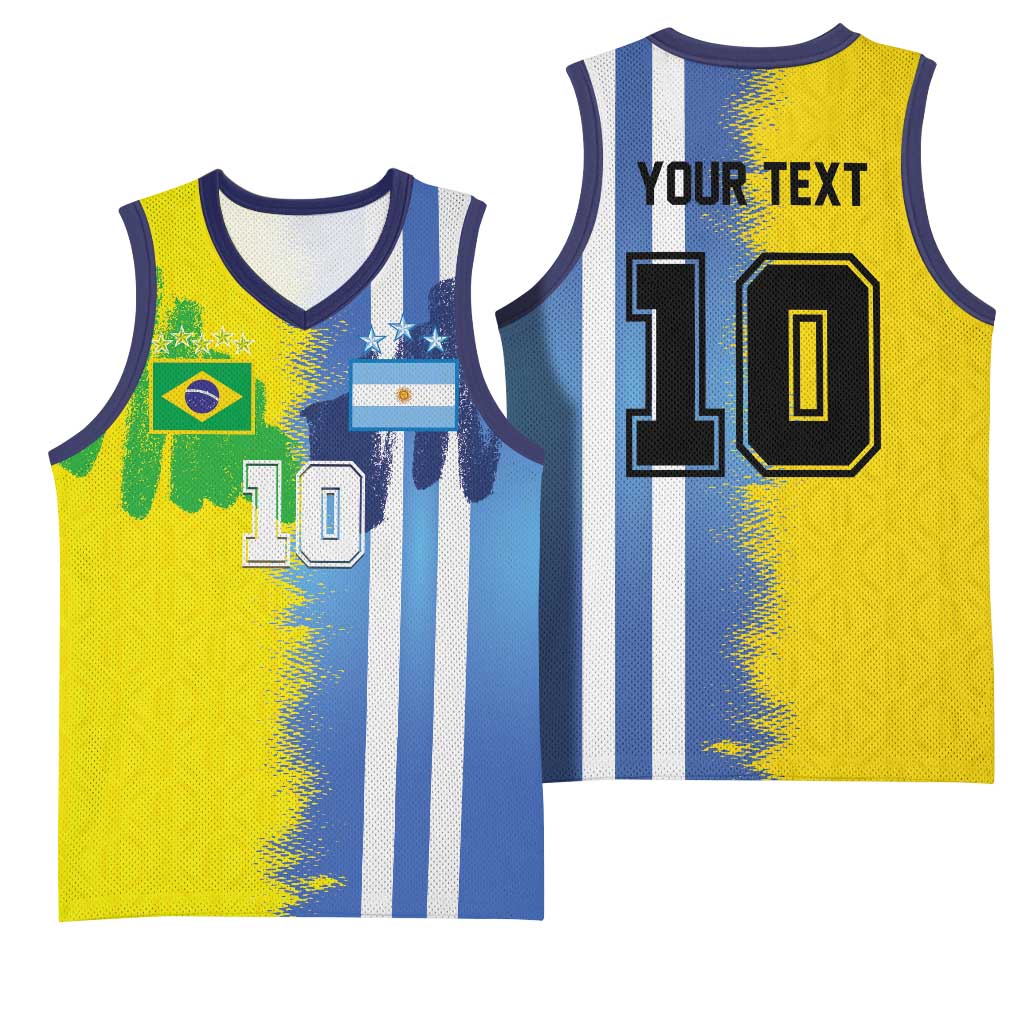 Custom Argentina and Brazil Football Mashup Basketball Jersey La Albiceleste and Selecao