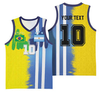 Custom Argentina and Brazil Football Mashup Basketball Jersey La Albiceleste and Selecao