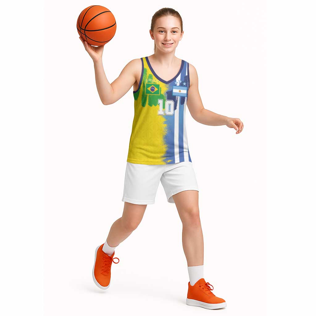 Custom Argentina and Brazil Football Mashup Basketball Jersey La Albiceleste and Selecao