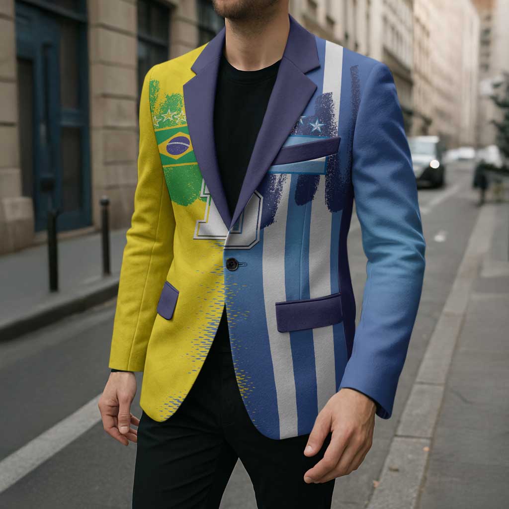 Custom Argentina and Brazil Football Mashup Blazer La Albiceleste and Selecao