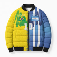 Custom Argentina and Brazil Football Mashup Bomber Puffer Jacket La Albiceleste and Selecao