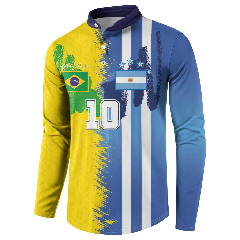 Custom Argentina and Brazil Football Mashup Button Sweatshirt La Albiceleste and Selecao