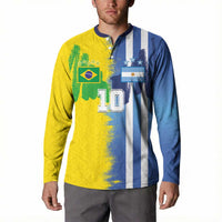 Custom Argentina and Brazil Football Mashup Button Sweatshirt La Albiceleste and Selecao