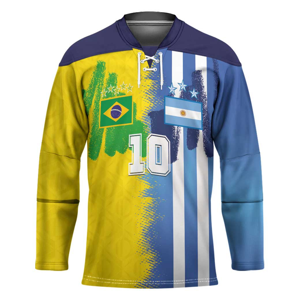 Custom Argentina and Brazil Football Mashup Hockey Jersey La Albiceleste and Selecao