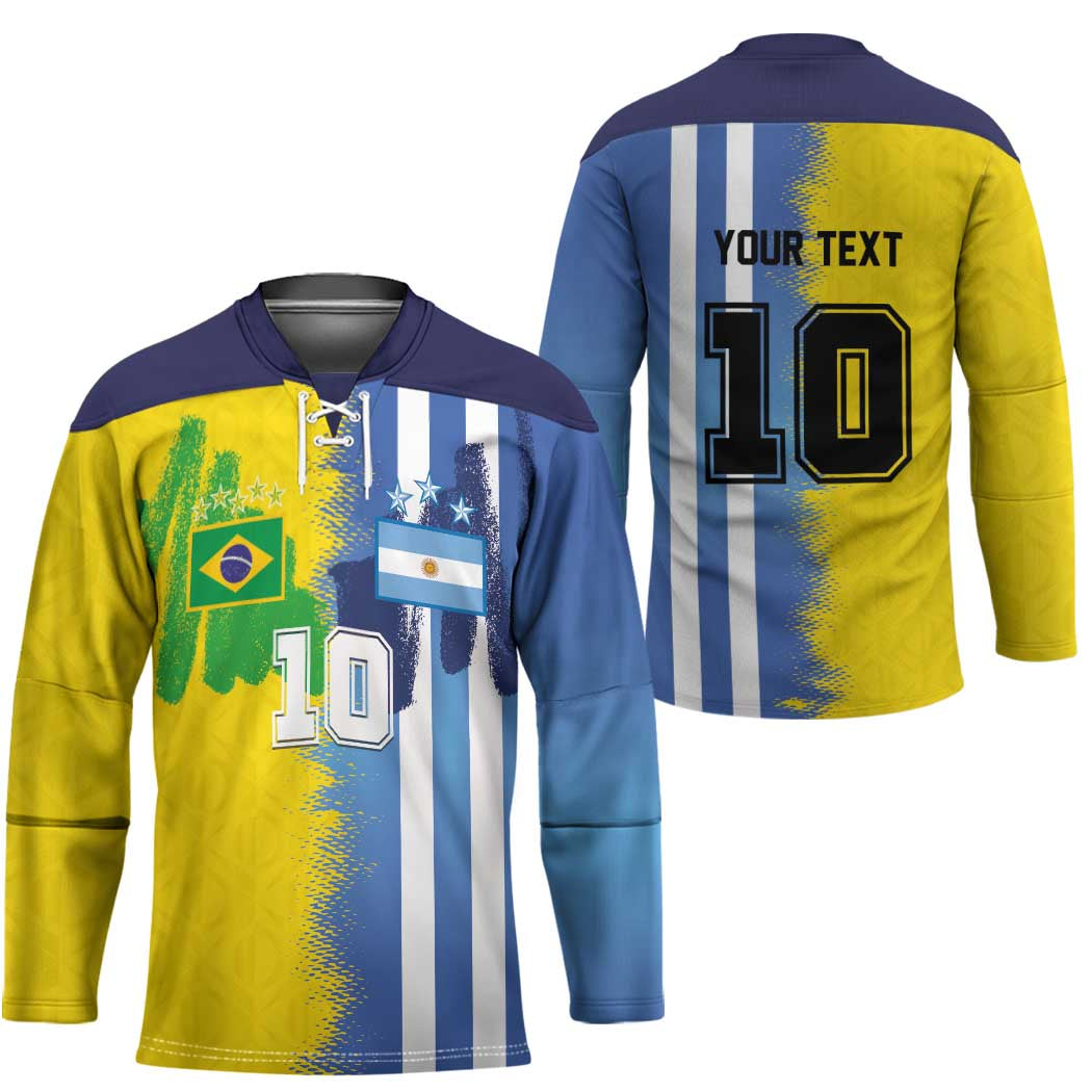 Custom Argentina and Brazil Football Mashup Hockey Jersey La Albiceleste and Selecao