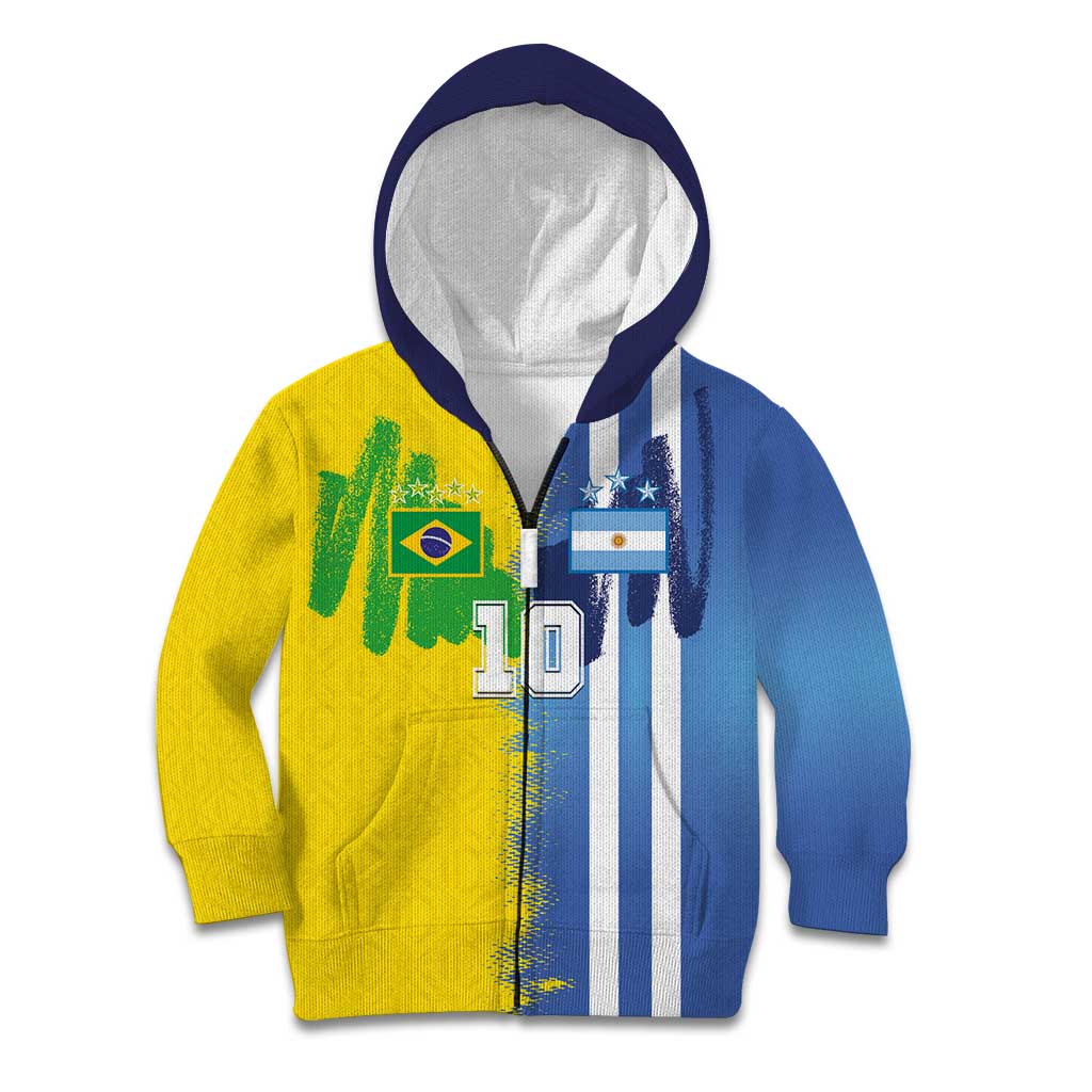 Custom Argentina and Brazil Football Mashup Kid Hoodie La Albiceleste and Selecao